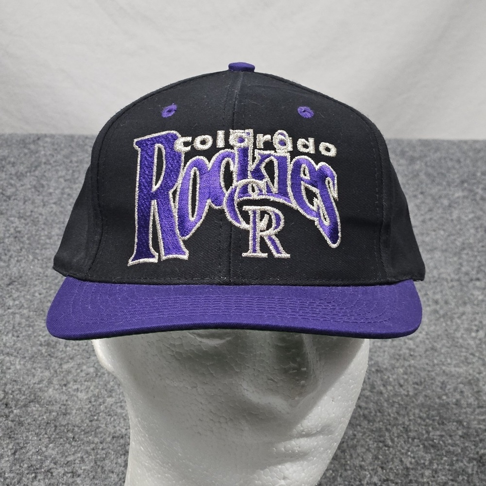 Colorado Rockies Fitted Hat 7 3/8 Black Purple Vintage 90s Script MLB Baseball